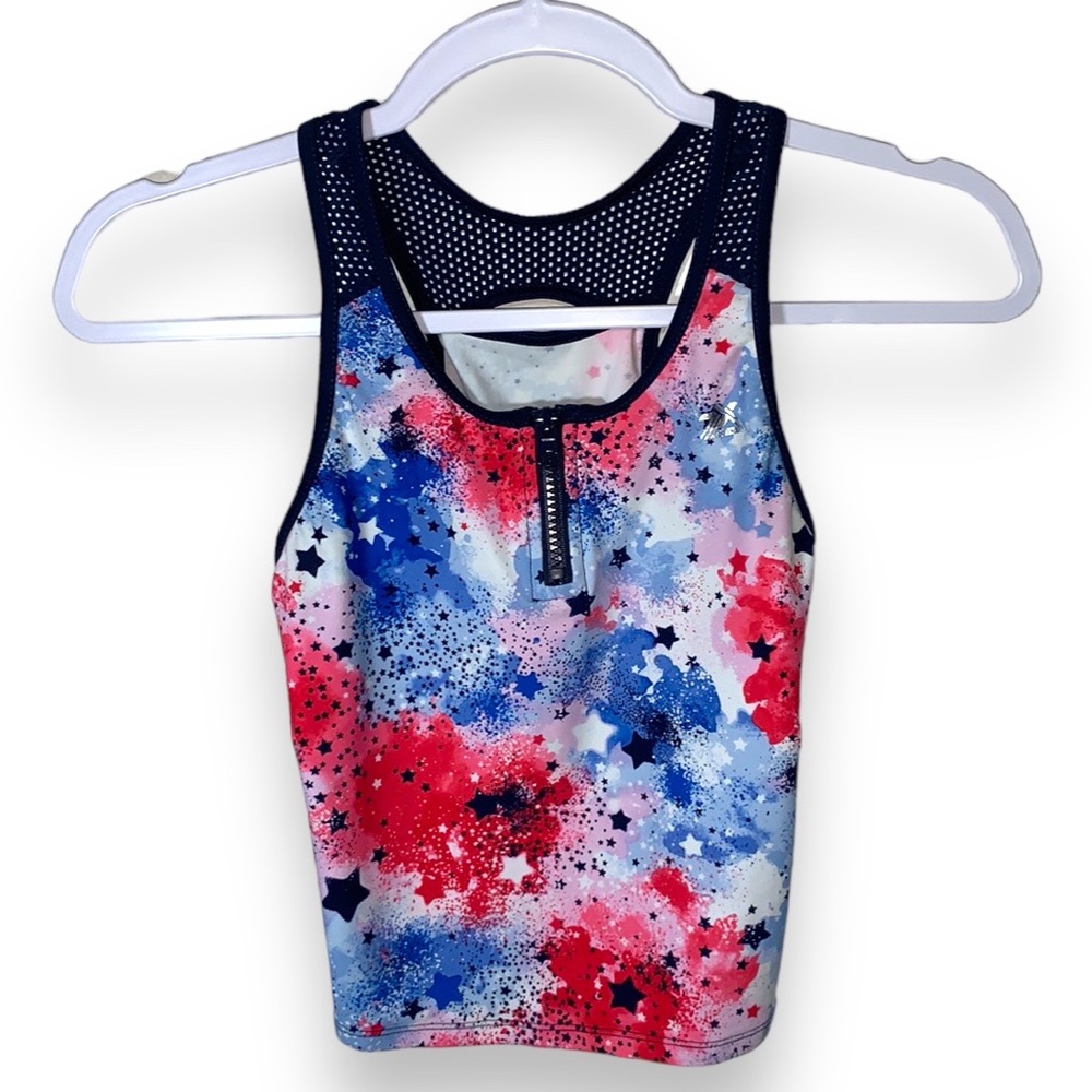 ZeroXposur Girls Blue Fireworks Zip Front Tankini Swim Top Size 12